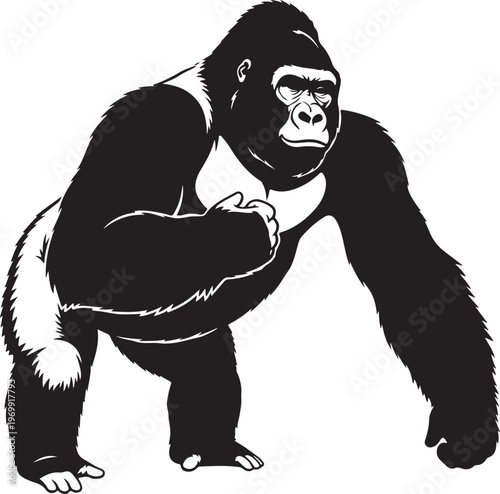 Adult gorilla guiding a young gorilla through the forest isolated on transparent background, Vector