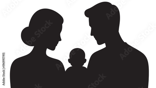 Silhouette Portrait of Young Parents Looking Lovingly at Their Newborn Baby