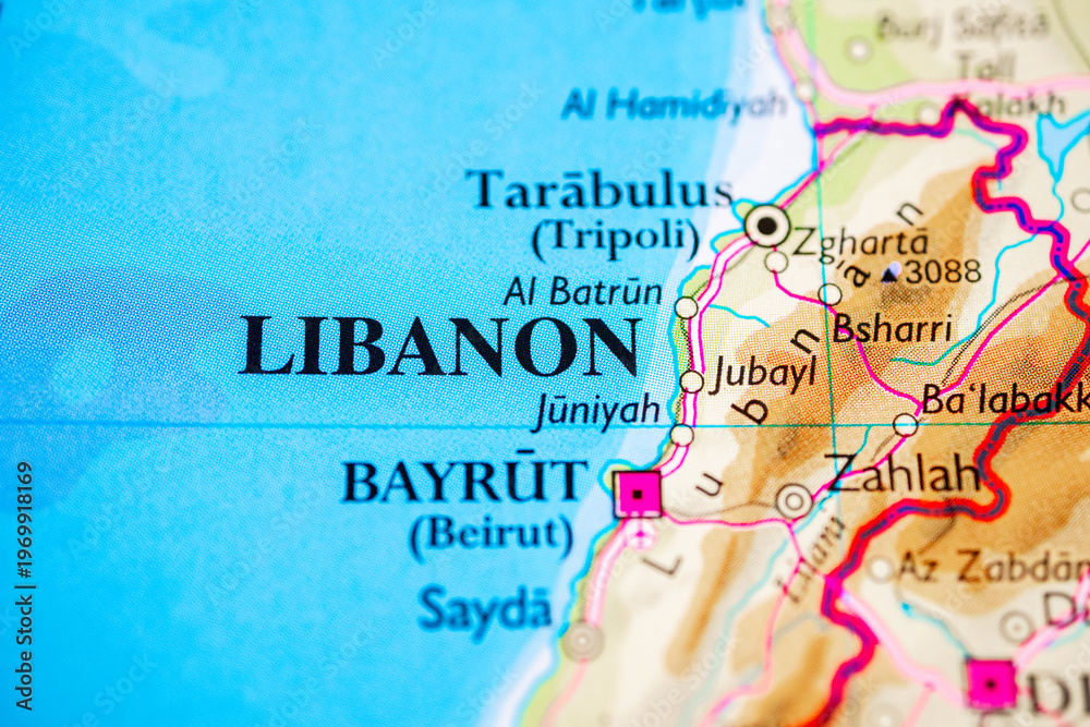Fototapeta premium Detailed political map of Lebanon with Beirut and Tripoli for regional navigation.