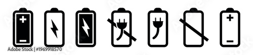 Battery Vector Icon Set with Charging Indicators