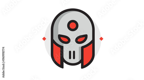 A stylized vector illustration of a mask with a skull-like appearance set within a white circular shape