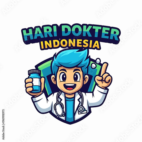 Hari Dokter Indonesia Cartoon Character Illustration.