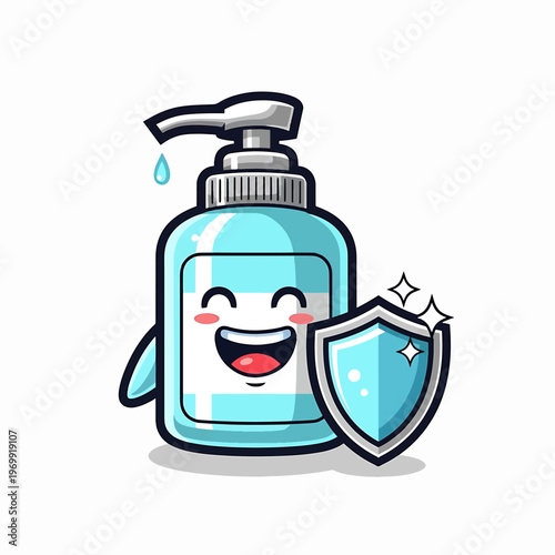 Cute Cartoon Hand Sanitizer Bottle with Shield.