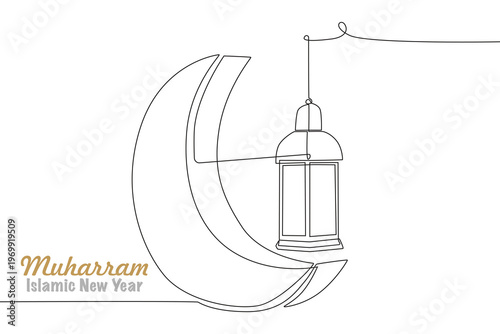 Islamic New Year Muharram concept one-line drawing