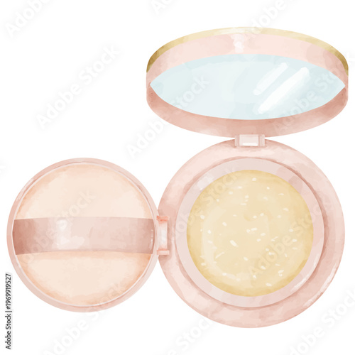 水彩画風のピンク色のクッションファンデーションのイラスト