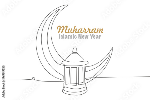 Islamic New Year Muharram concept one-line drawing