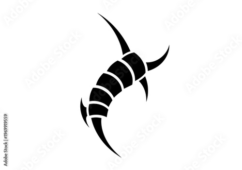 A black vector illustration of a tribal spine-like symbol with segmented curves.