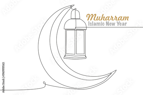 Islamic New Year Muharram concept one-line drawing