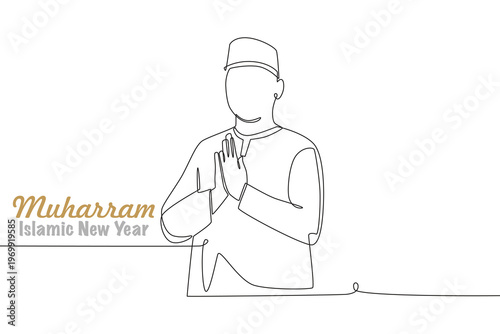 Islamic New Year Muharram concept one-line drawing