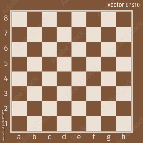 Classic brown and cream chessboard vector template with coordinates. Standard 8x8 chessboard for chess tutorials, educational game design, tournament promotional materials