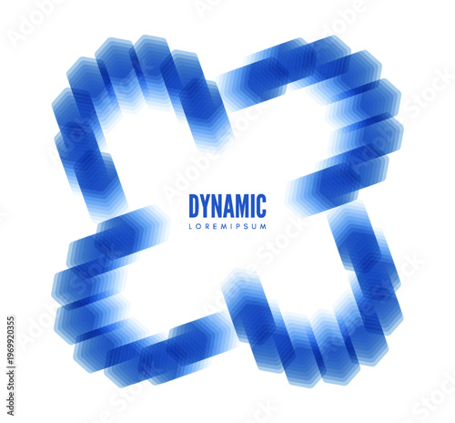 Overlaid transparent blue square glass layers. Blurred and swirling effect. The fractal element is isolated on a white background. Blue gradient. 3D vector for brochure, cover, card, presentation. м