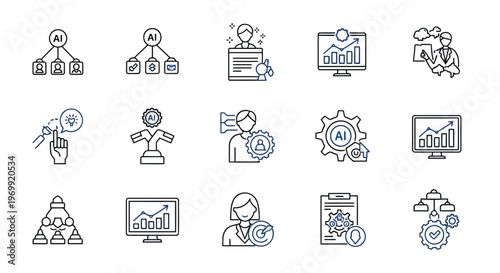 Artificial Intelligence in Business Management & Strategy Concept Illustrations Driving Innovation, Data Analytics, Performance, and Organizational Growth