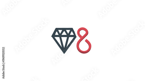 A diamond shape and an infinity symbol in a minimalist design, colored in grey and red