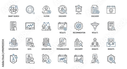 Minimalist Line Art Icons depicting Business and Professional Development concepts Competency, Goal Setting, Routine, Motivation, Behavior, and Achievement