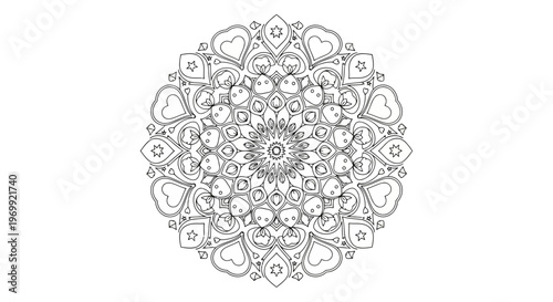 Intricate Mandala Design Coloring Page for Adults and Children with Detailed Patterns and Geometric Shapes