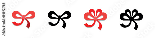 Stylized Black and Red Ribbon Bows Vector Set