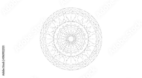 Intricate circular pattern illustration with symmetrical geometric design and delicate floral motifs
