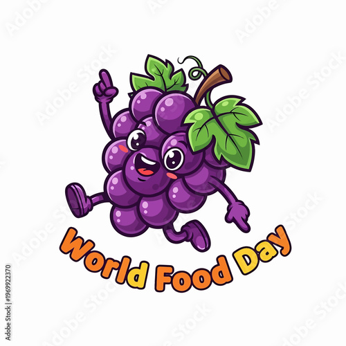 Cartoon Grapes Character Celebrating World Food Day.