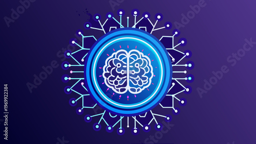 Abstract illustration of a brain connected to a network of nodes
