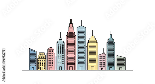 Colorful City Skyline with Buildings.