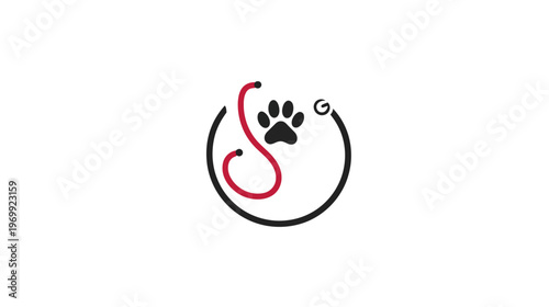 A medical logo with a paw print inside a circle, incorporating a stethoscope element