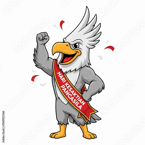 Cartoon Eagle Mascot Wearing a Championship Ribbon.