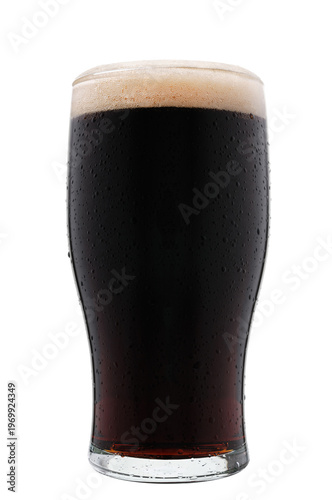 Glass of Stout beer against a white background