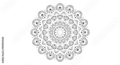 Captivating intricate circular pattern design in monochrome, a symmetrical abstract illustration perfect for decorative and artistic applications