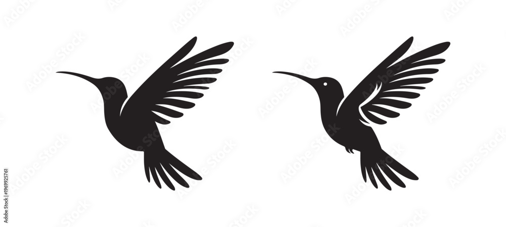 Fototapeta premium Hummingbirds in Flight Vector Silhouette Illustrations
