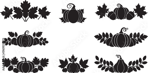 Black Solid Autumn Themed Decorative Divider Line Silhouettes