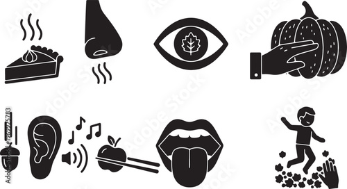 Black Solid Five Senses of Autumn Conceptual Silhouette Icons