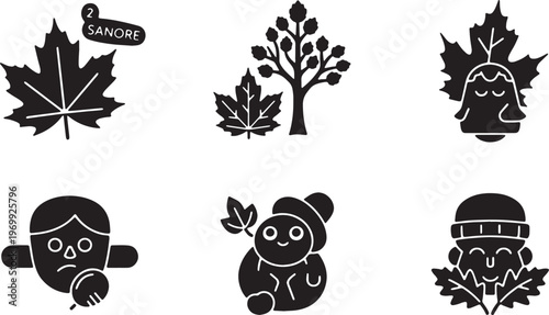 Black Solid Five Senses of Autumn Conceptual Silhouette Icons