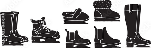 Black Solid Autumn and Fall Footwear Silhouette Icon Pack