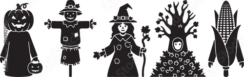 Black Solid Autumn Themed Halloween Costume Silhouette Figures