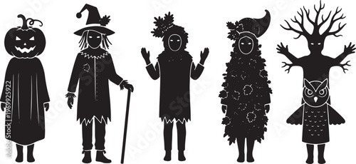 Black Solid Autumn Themed Halloween Costume Silhouette Figures