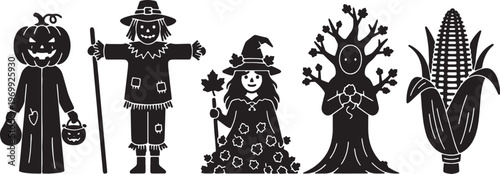 Black Solid Autumn Themed Halloween Costume Silhouette Figures
