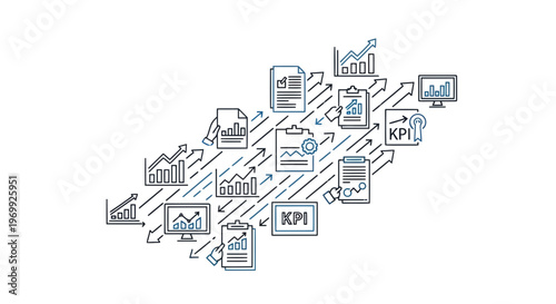 Business analytics and key performance indicators dashboard with charts and graphs