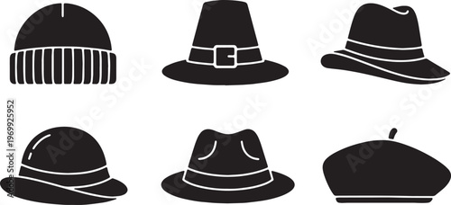 Black Solid Autumn and Fall Themed Headwear Silhouette Icons