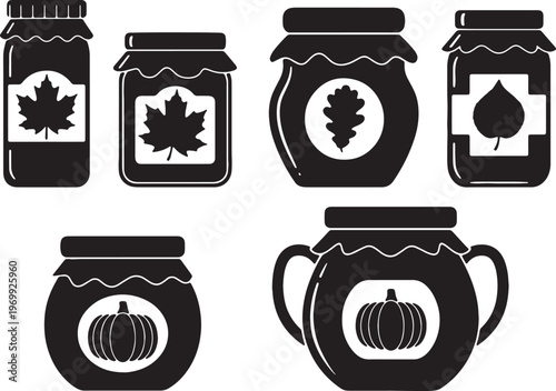 Black Solid Autumn Jam and Honey Pot Silhouette Icons