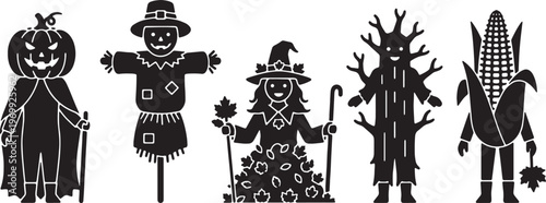 Black Solid Autumn Themed Halloween Costume Silhouette Figures