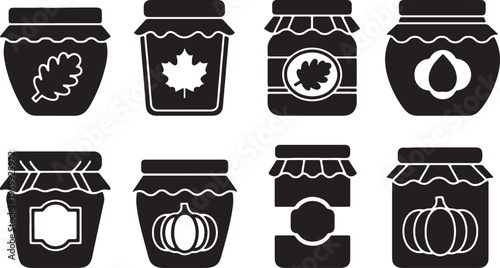 Black Solid Autumn Jam and Honey Pot Silhouette Icons