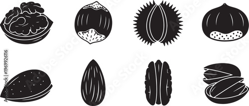 Black Solid Autumn Harvest Nut Silhouettes in Shells Set of Six