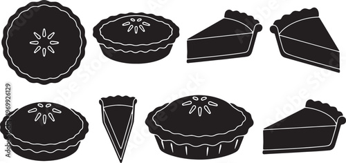 Black Solid Autumn Pie and Tart Slice Silhouettes Set of Six