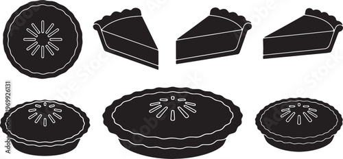 Black Solid Autumn Pie and Tart Slice Silhouettes Set of Six