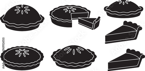 Black Solid Autumn Pie and Tart Slice Silhouettes Set of Six