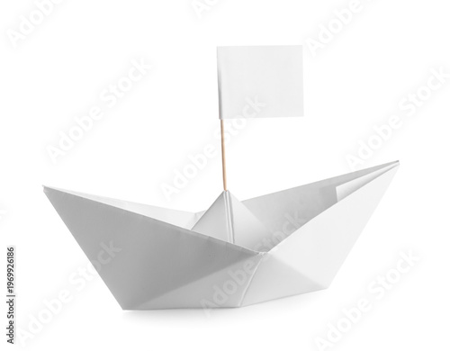 Origami boat with flag on w...