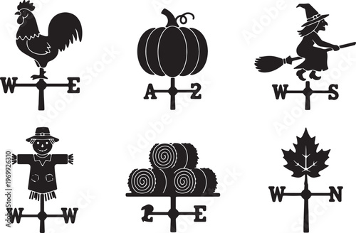 Black Solid Autumn Themed Weather Vane Silhouette Collection