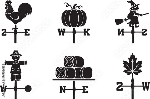 Black Solid Autumn Themed Weather Vane Silhouette Collection