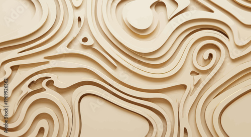 Abstract Topographic Lines Background, Creamy Beige Swirls and Waves