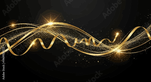 Elegant Gold Swirls and Glitter on Black Background